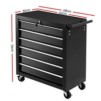 Thumbnail for Giantz Tool Box Trolley Chest Cabinet 6 Drawers Cart Garage Toolbox Set Black