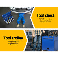 Thumbnail for Giantz 7 Drawer Tool Box Cabinet Chest Storage Garage Toolbox Organiser Set Blue