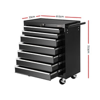 Thumbnail for Giantz Tool Chest and Trolley Box Cabinet 7 Drawers Cart Garage Storage Black