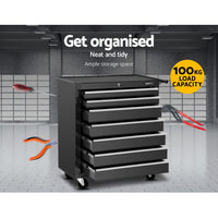 Thumbnail for Giantz Tool Chest and Trolley Box Cabinet 7 Drawers Cart Garage Storage Black