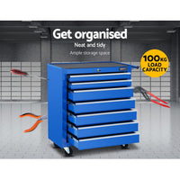 Thumbnail for Giantz Tool Chest and Trolley Box Cabinet 7 Drawers Cart Garage Storage Blue