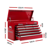 Thumbnail for Giantz 9 Drawer Mechanic Tool Box Cabinet Storage - Red