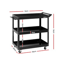 Thumbnail for Giantz Tool Cart 3 Tier Parts Steel Trolley Mechanic Storage Organizer Black