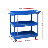 Thumbnail for Giantz Tool Cart 3 Tier Parts Steel Trolley Mechanic Storage Organizer Blue