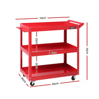 Thumbnail for Giantz Tool Cart 3 Tier Parts Steel Trolley Mechanic Storage Organizer Red