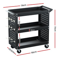 Thumbnail for Giantz 3-Tier Tool Cart Storage Trolley Toolbox Workshop Garage Organizer Black