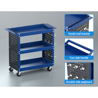 Thumbnail for Giantz 3-Tier Tool Trolley Cart Workshop Wheels Mobile Work Mechanic Storage Blue