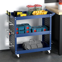 Thumbnail for Giantz 3-Tier Tool Trolley Cart Workshop Wheels Mobile Work Mechanic Storage Blue