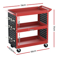 Thumbnail for Giantz 3-Tier Tool Cart Trolley Toolbox Workshop Garage Storage Organizer 150kg