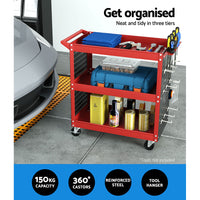 Thumbnail for Giantz 3-Tier Tool Cart Trolley Toolbox Workshop Garage Storage Organizer 150kg