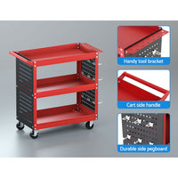 Thumbnail for Giantz 3-Tier Tool Cart Trolley Toolbox Workshop Garage Storage Organizer 150kg