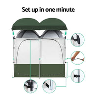 Thumbnail for Weisshorn Double Camping Shower Toilet Tent Outdoor Portable Change Room Green