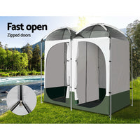 Thumbnail for Weisshorn Double Camping Shower Toilet Tent Outdoor Portable Change Room Green