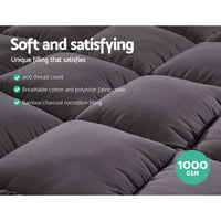 Thumbnail for Giselle Double Mattress Topper Pillowtop 1000GSM Charcoal Microfibre Bamboo Fibre Filling Protector