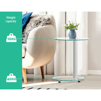 Thumbnail for Artiss Side Coffee Table Bedside Furniture Oval Tempered Glass Top 2 Tier