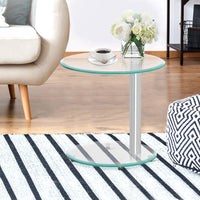 Thumbnail for Artiss Side Coffee Table Bedside Furniture Oval Tempered Glass Top 2 Tier