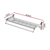 Thumbnail for Towel Rail Rack Holder 4 Bars Wall Mounted Aluminium Foldable Hanging Hook