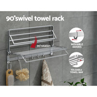 Thumbnail for Towel Rail Rack Holder 4 Bars Wall Mounted Aluminium Foldable Hanging Hook