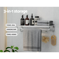 Thumbnail for Towel Rail Rack Holder 4 Bars Wall Mounted Aluminium Foldable Hanging Hook