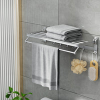 Thumbnail for Towel Rail Rack Holder 4 Bars Wall Mounted Aluminium Foldable Hanging Hook