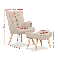 Thumbnail for Artiss Armchair Lounge Chair Fabric Sofa Accent Chairs and Ottoman Beige