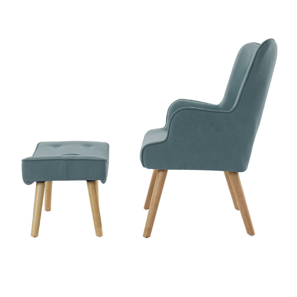 Artiss Armchair Set with Ottoman Blue Lansar