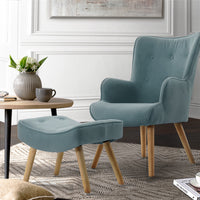 Thumbnail for Artiss Armchair Set with Ottoman Blue Lansar