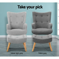 Thumbnail for Artiss Armchair and Ottoman - Grey