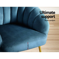 Thumbnail for Artiss Armchair Lounge Chair Armchairs Accent Chairs Navy Blue Velvet Sofa Couch