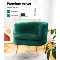 Thumbnail for Artiss Armchair Lounge Accent Chair Armchairs Sofa Chairs Velvet Green Couch