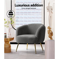 Thumbnail for Artiss Armchair Lounge Chair Accent Chairs Arm Armchairs Sherpa Boucle Charcoal