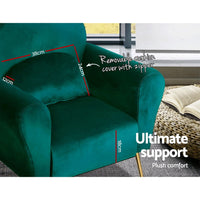 Thumbnail for Artiss Armchair Lounge Chair Accent Armchairs Chairs Sofa Green Cushion Velvet