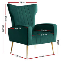 Thumbnail for Artiss Armchair Lounge Chairs Accent Armchairs Chair Velvet Sofa Green Seat