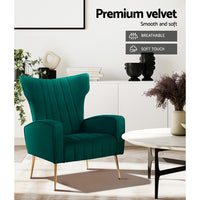 Thumbnail for Artiss Armchair Lounge Chairs Accent Armchairs Chair Velvet Sofa Green Seat