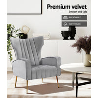 Thumbnail for Artiss Armchair Grey Velvet Kate