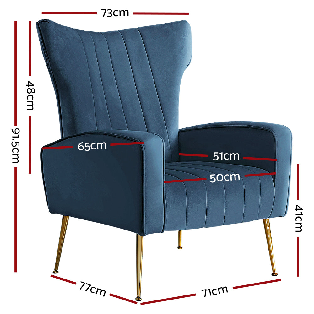 Artiss Navy Blue Velvet Armchair - Stylish and Comfortable Lounge Chair for Living Room, Bedroom, Home Office