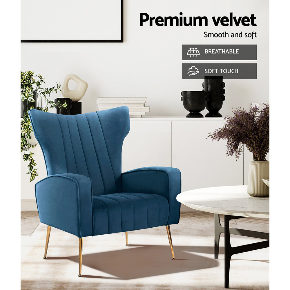 Artiss Navy Blue Velvet Armchair - Stylish and Comfortable Lounge Chair for Living Room, Bedroom, Home Office