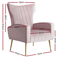 Thumbnail for Artiss Armchair Lounge Chair Accent Armchairs Chairs Velvet Sofa Pink Seat