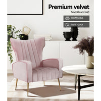 Thumbnail for Artiss Armchair Lounge Chair Accent Armchairs Chairs Velvet Sofa Pink Seat