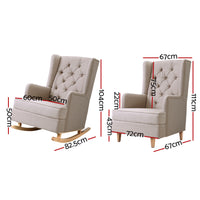 Thumbnail for Artiss Rocking Chair Armchair Linen Fabric Beige Gaia