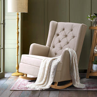 Thumbnail for Artiss Rocking Chair Armchair Linen Fabric Beige Gaia