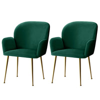 Thumbnail for Artiss  Set of 2 Kynsee Dining Chair Armchair Cafe Chair Upholstered Velvet Green