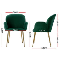 Thumbnail for Artiss  Set of 2 Kynsee Dining Chair Armchair Cafe Chair Upholstered Velvet Green