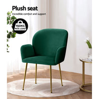 Thumbnail for Artiss  Set of 2 Kynsee Dining Chair Armchair Cafe Chair Upholstered Velvet Green