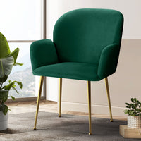 Thumbnail for Artiss  Set of 2 Kynsee Dining Chair Armchair Cafe Chair Upholstered Velvet Green