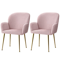 Thumbnail for Artiss  Set of 2 Kynsee Dining Chairs Armchair Cafe Chair Upholstered Velvet Pink