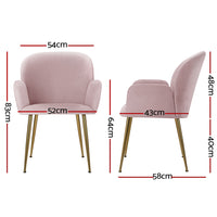 Thumbnail for Artiss  Set of 2 Kynsee Dining Chairs Armchair Cafe Chair Upholstered Velvet Pink