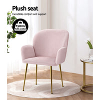 Thumbnail for Artiss  Set of 2 Kynsee Dining Chairs Armchair Cafe Chair Upholstered Velvet Pink