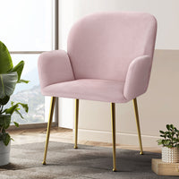 Thumbnail for Artiss  Set of 2 Kynsee Dining Chairs Armchair Cafe Chair Upholstered Velvet Pink