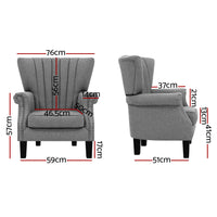 Thumbnail for Artiss Armchair Wingback Grey Andrew